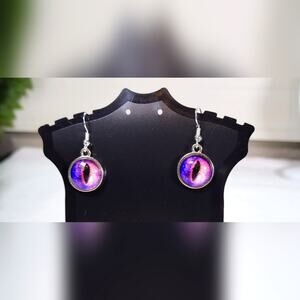 Pink and Purple Cat Eye Statement Dangle Earrings / Pierced